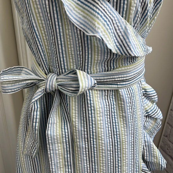 Draper James striped blue & white ruffle wrap dress - Picture 4 of 11